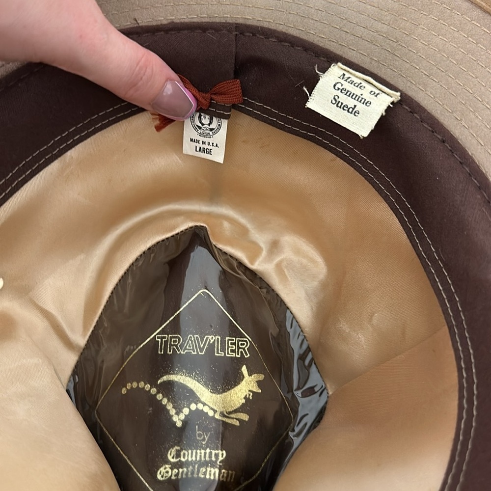 Trav’ler Country Outfitters Genuine Suede Large Camel Leather Tan Men’s Hat - Picture 8 of 8